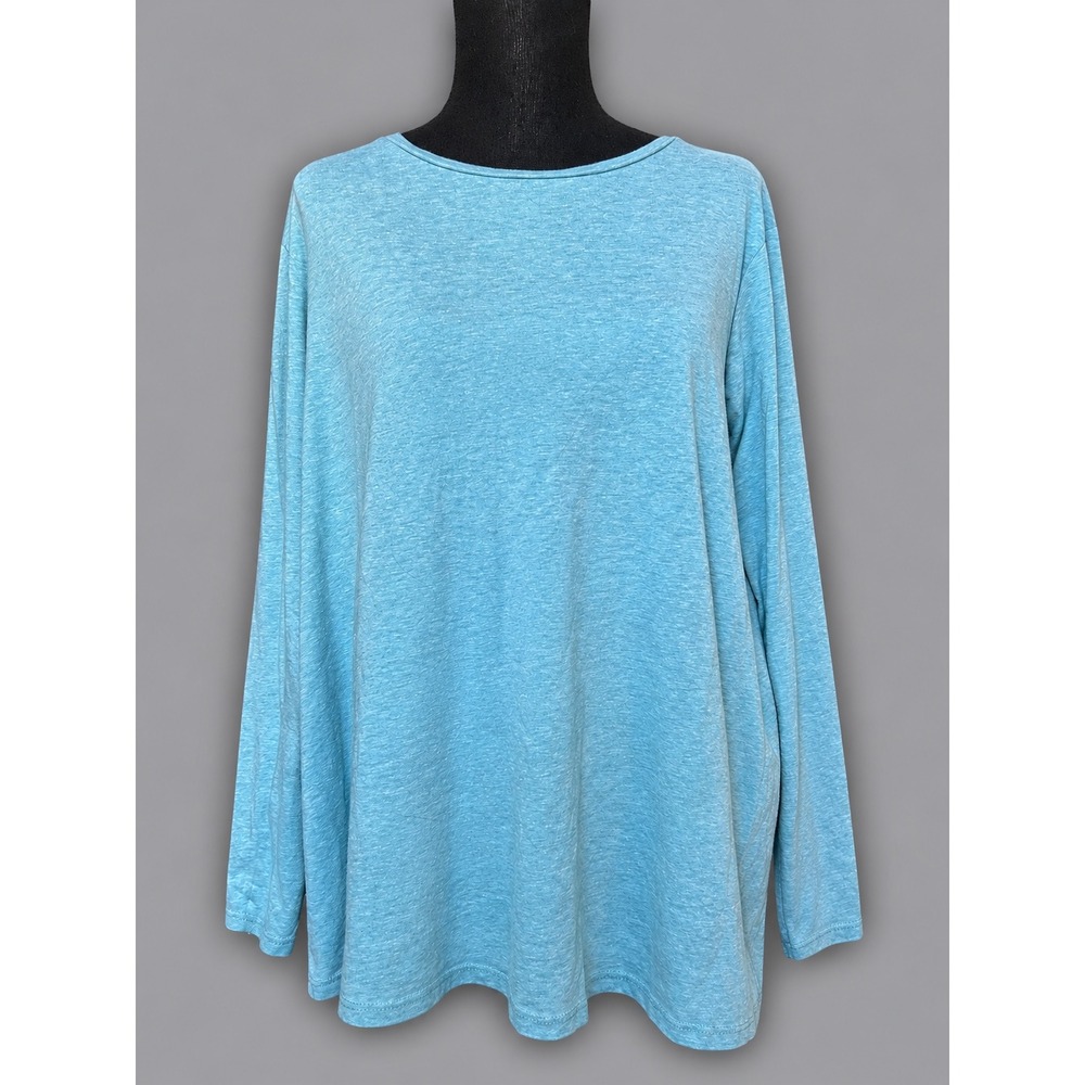 Dip Long Sleeve Top Womens 2X Blue Excellent Heathered Crew Neck Athleisure